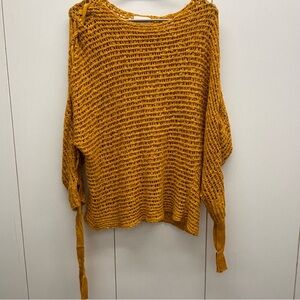 Dreamers Sweater Yellow  Gold Laced Sleeve Boho Oversized Crocheted Womens Small